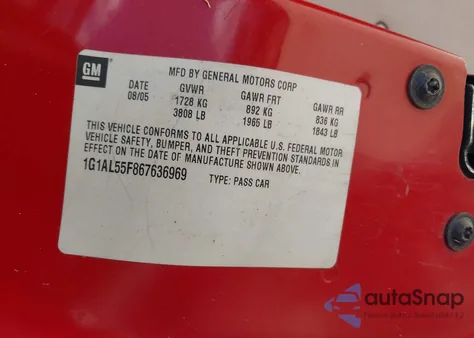 2006 Chevrolet Cobalt Lt from USA, damaged, VIN 1G1AL55F867636969